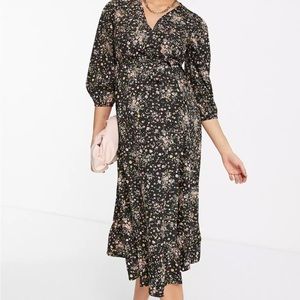 ASOS Maternity wrap midi dress in black floral print